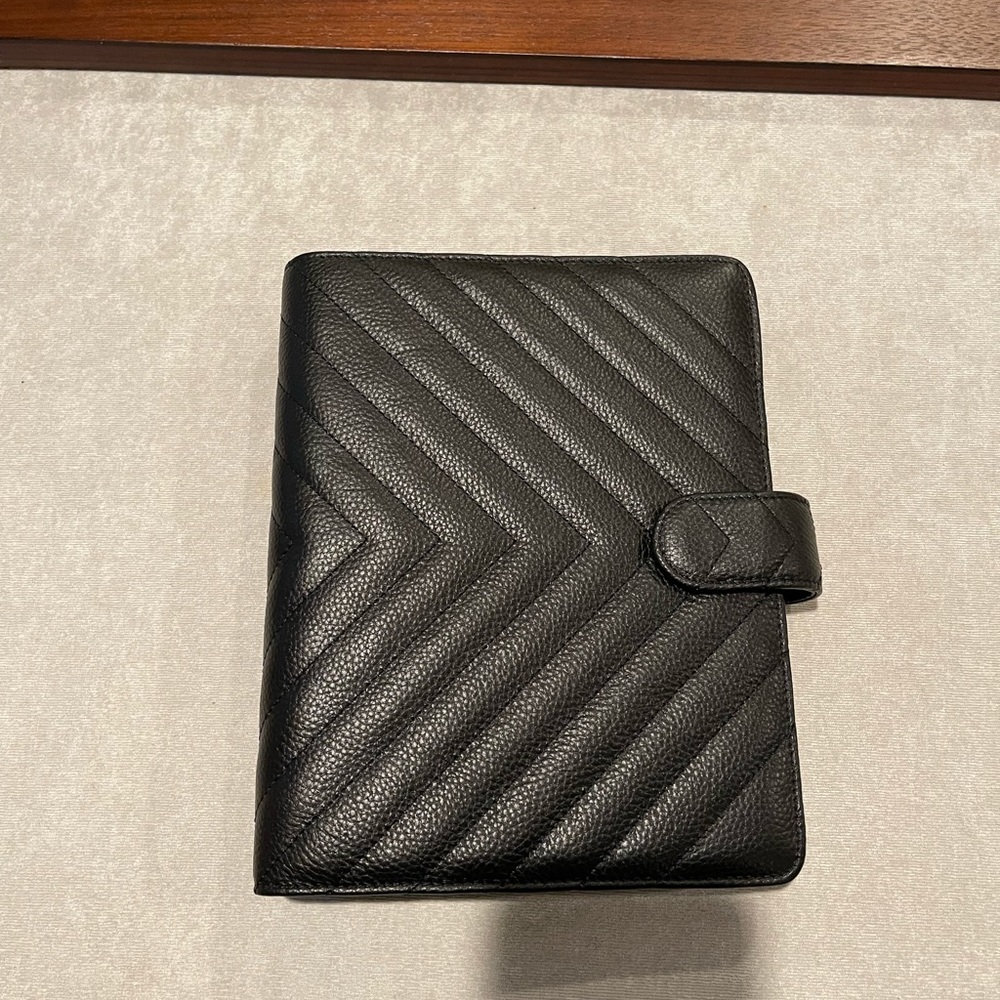 Cloth and Paper Black Leather Quilted 6 Ring A5 Agenda Cover